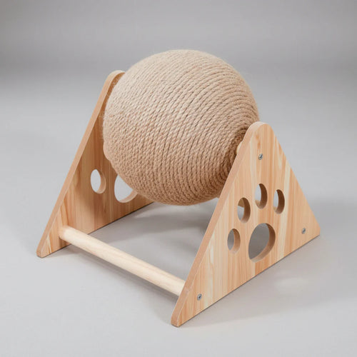 Rascador giratorio para gato con base de madera (esfera)